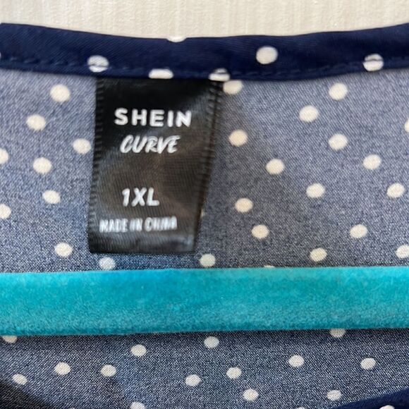 Navy flutter sleeve woven top with white polka dots (gold one sold) - Picture 13 of 14